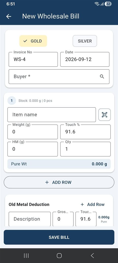 JewelAxis mobile app new wholesale bill screen